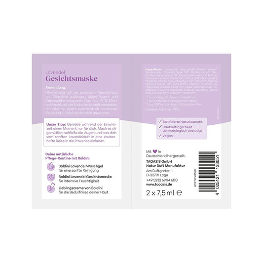 Baldini Gezichtsmasker Lavendel Bio Demeter 15.00 Milliliter