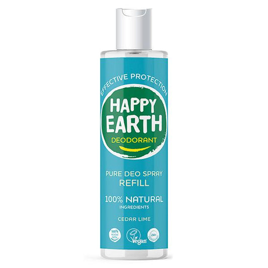 Happy Earth Pure deodorant spray ceder lime refill 300 Milliliter