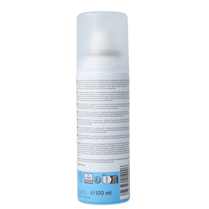Cattier Deodorant spray cardamom patchouli 100 Milliliter