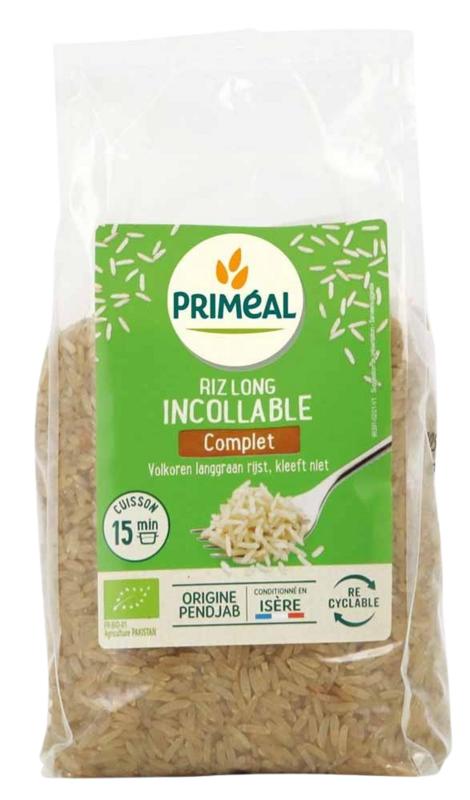 Primeal Volkoren langgraan rijst voorgekookt bio 500.00 Gram
