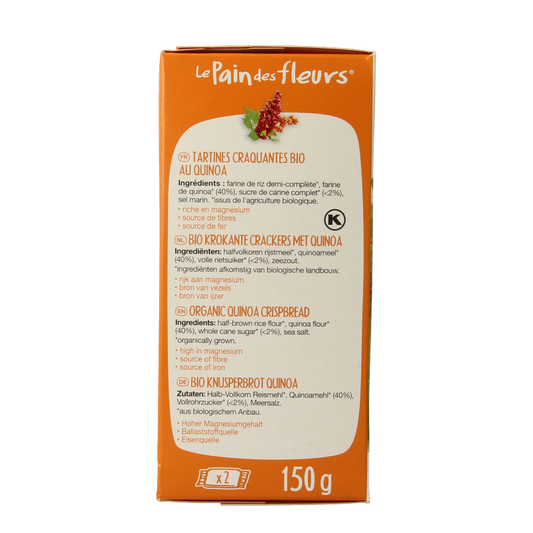 Pain Des Fleurs Krokante crackers quinoa glutenvrij bio 150 Gram