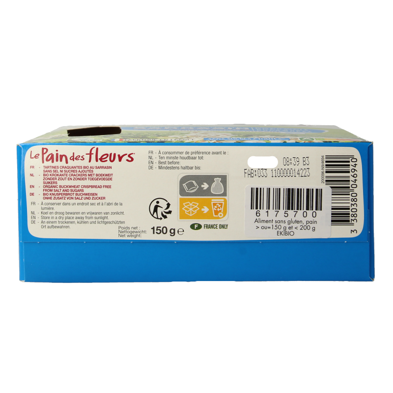 Pain Des Fleurs Krokante crackers boekweit zoutloos glutenvrij bio 150 Gram