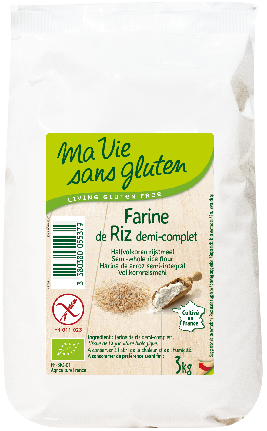 Ma Vie Sans Rijstmeel halfvolkoren glutenvrij bio 3 Kilogram