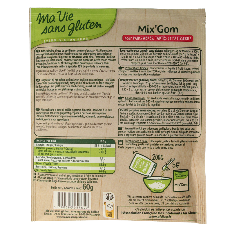Ma Vie Sans Bindmiddel voor brood gebak mix gom glutenvrij bio 60 Gram