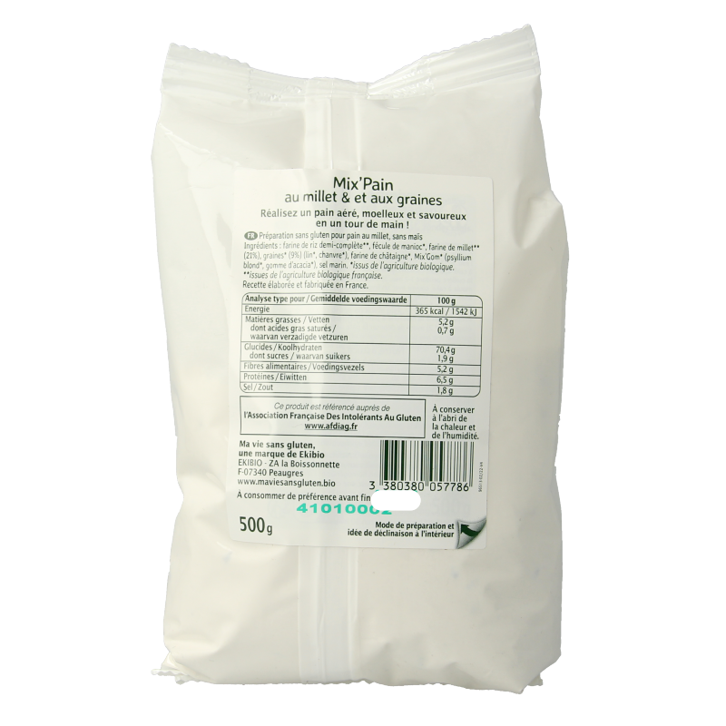 Ma Vie Sans Broodmeel met gierst en zaden glutenvrij bio 500 Gram