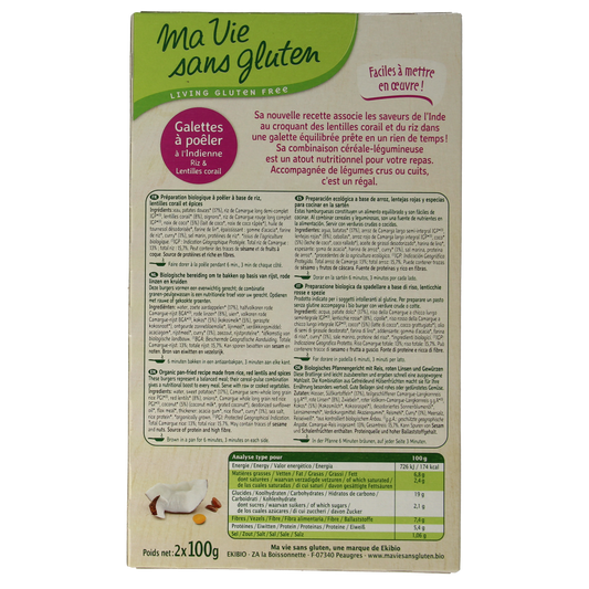 Ma Vie Sans Indiase rijstburgers 2 x 100g vegan glutenvrij bio 2.00 Stuks