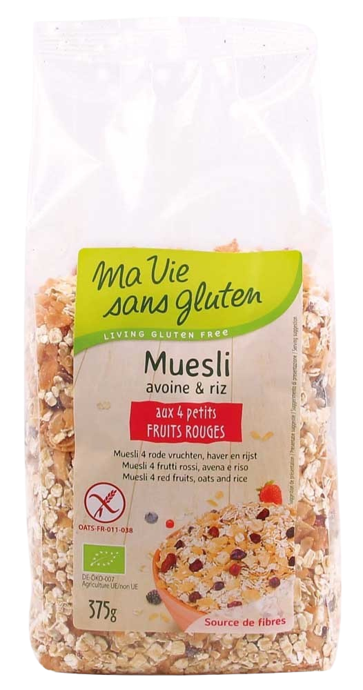 Ma Vie Sans Muesli haver/rijst 4 rode vruchten glutenvrij bio 375.00 Gram