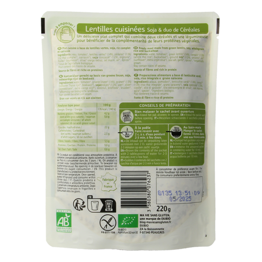 Ma Vie Sans Gekookte linzen soja & granenduo glutenvrij bio 220 Gram