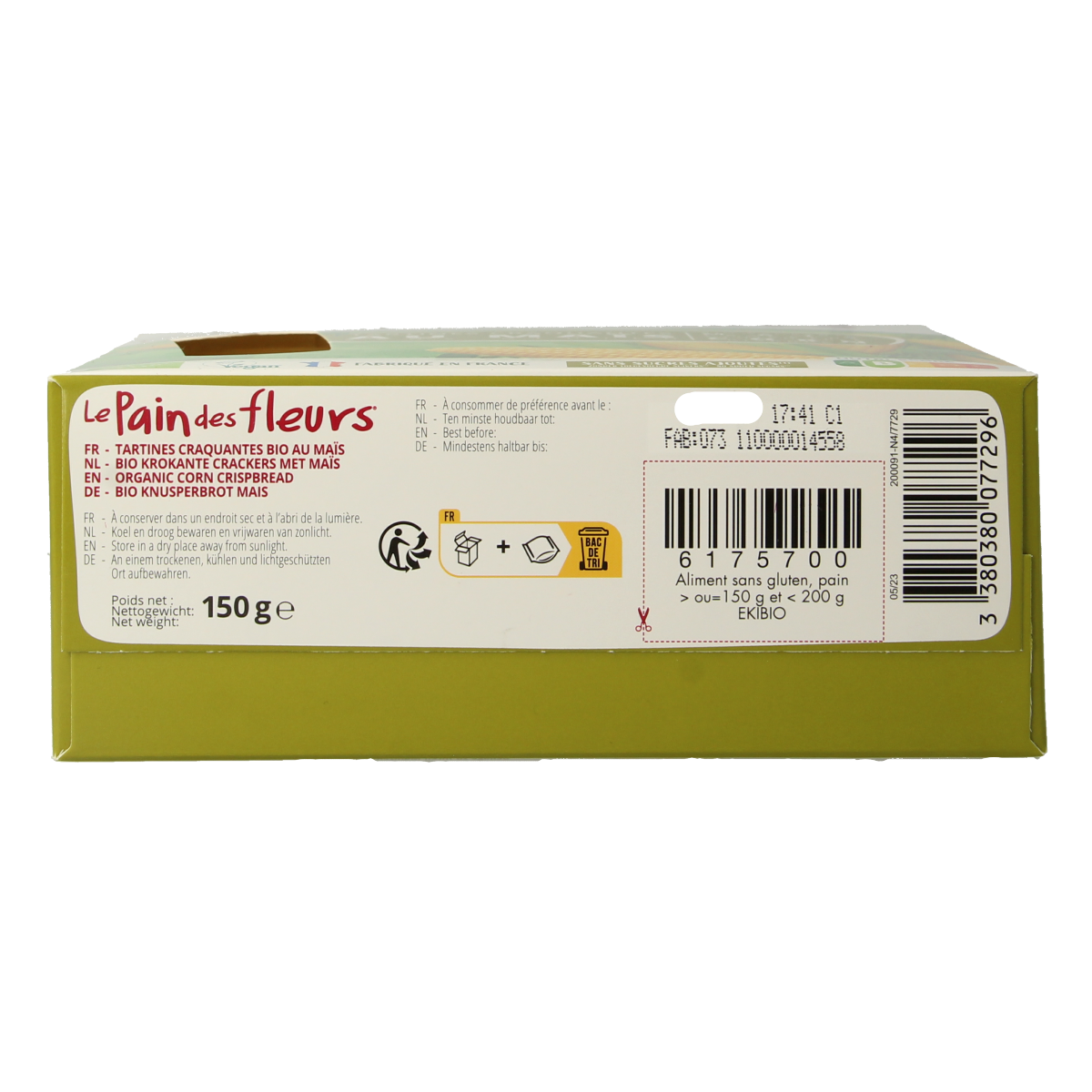 Pain Des Fleurs Krokante crackers mais glutenvrij bio 150.00 Gram