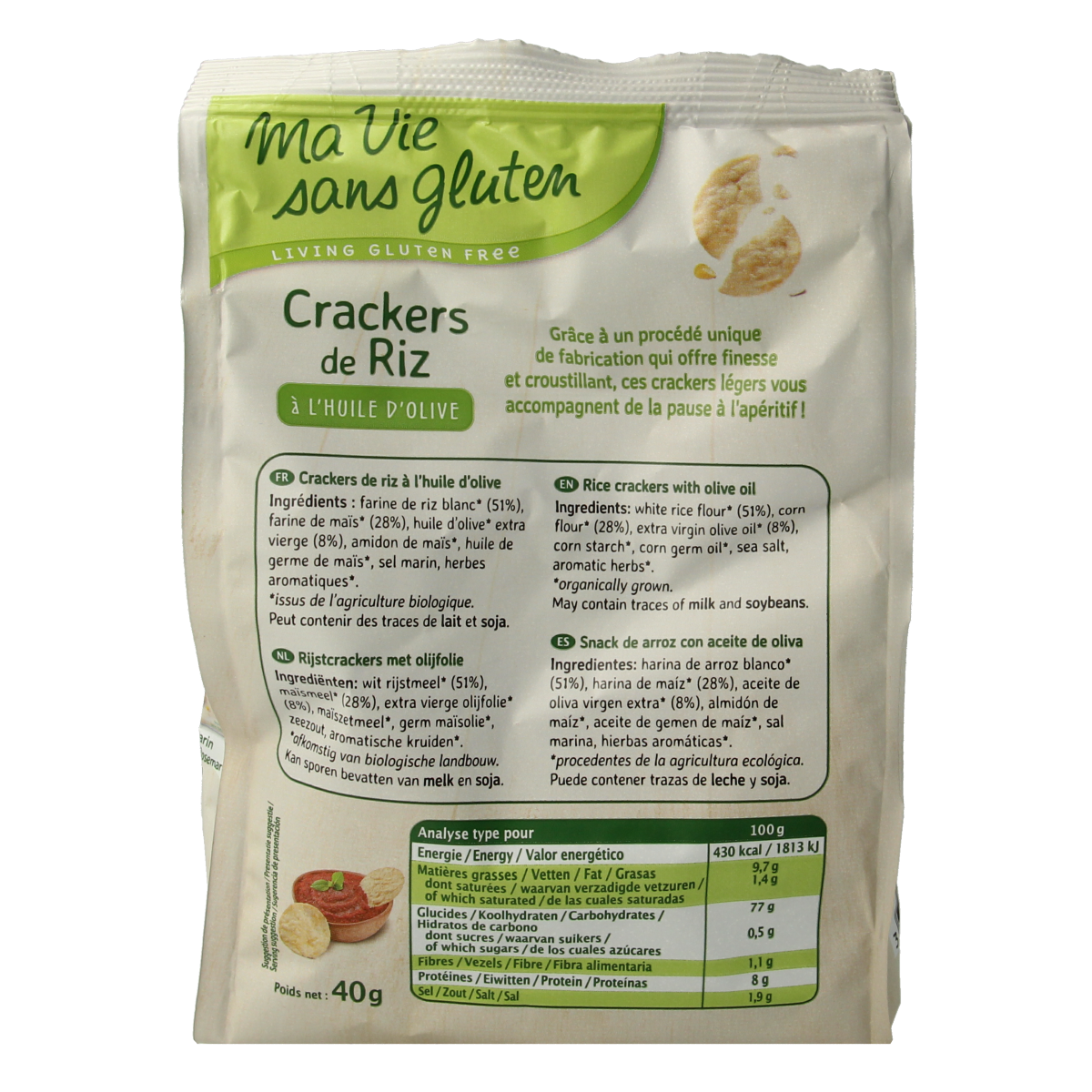 Ma Vie Sans Rijstcrackers met olijfolie glutenvrij bio 40.00 Gram
