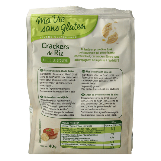 Ma Vie Sans Rijstcrackers met olijfolie glutenvrij bio 40.00 Gram