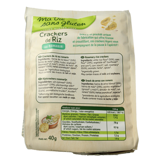 Ma Vie Sans Rijstcrackers rozemarijn glutenvrij bio 40 Gram