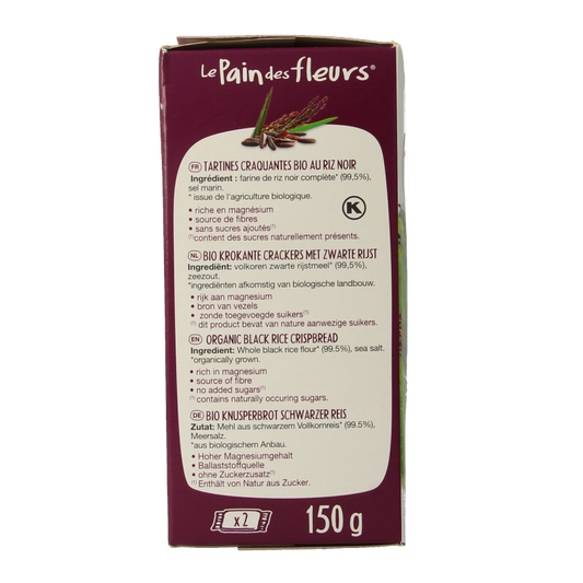 Pain Des Fleurs Zwarte rijst crackers bio 150 Gram