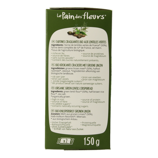 Pain Des Fleurs Crackers groene linzen bio 150 Gram