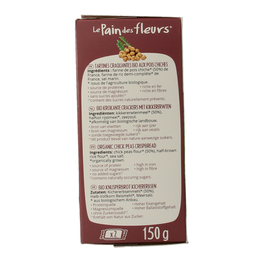 Pain Des Fleurs Krokante crackers kikkererwten glutenvrij bio 150 Gram