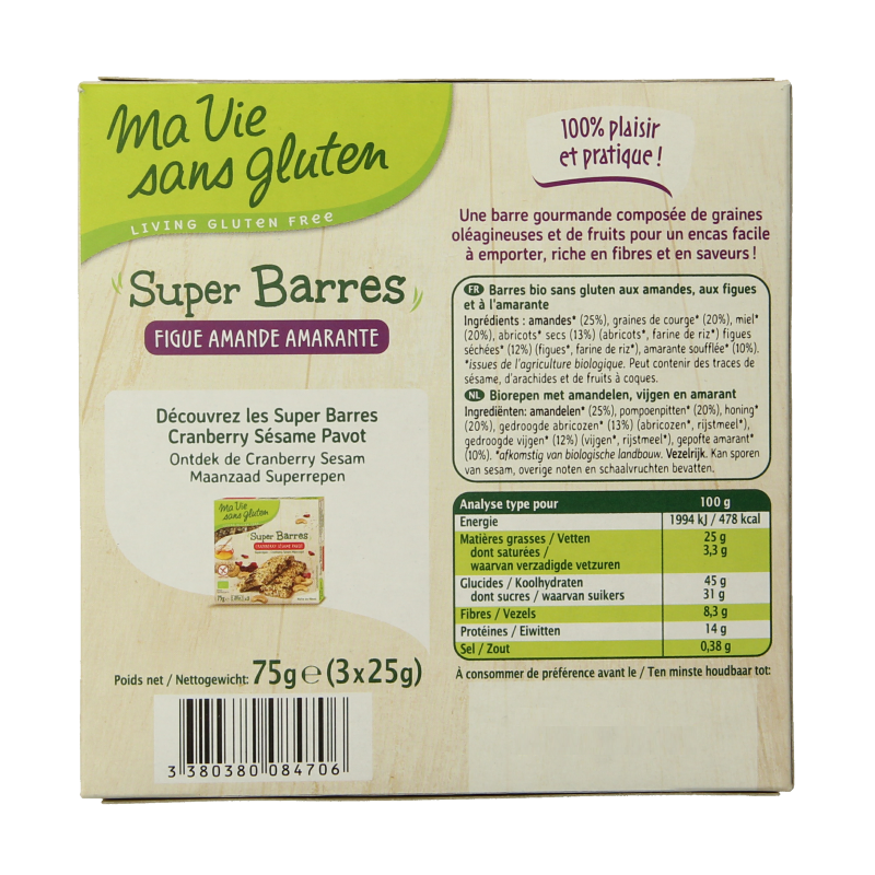 Ma Vie Sans Super repen amandel vijg amarant glutenvrij bio 75 Gram