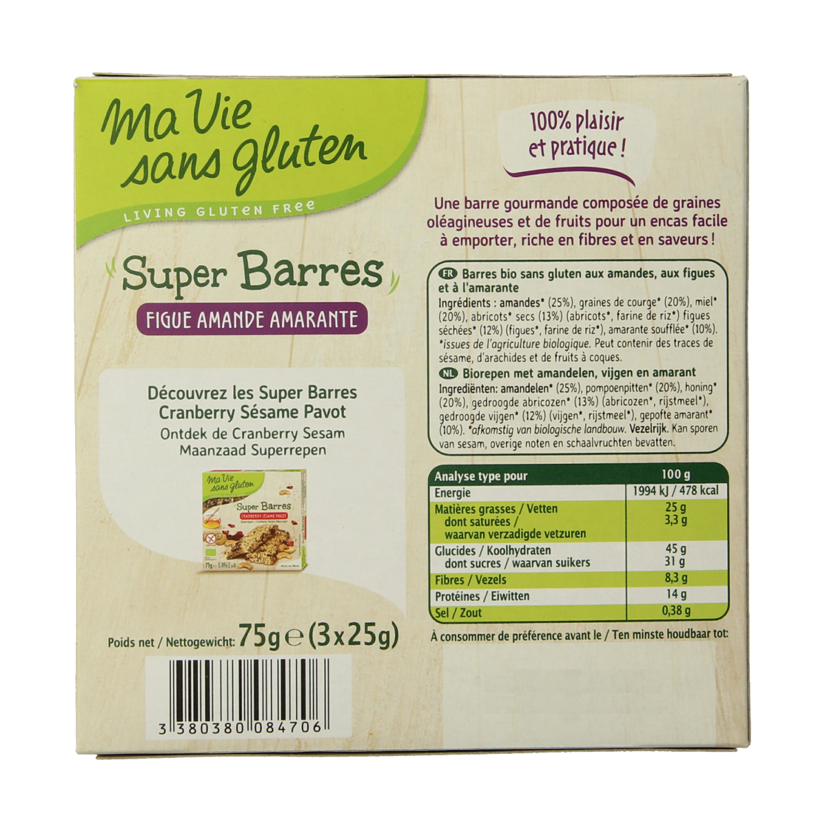Ma Vie Sans Super repen amandel vijg amarant glutenvrij bio 75.00 Gram