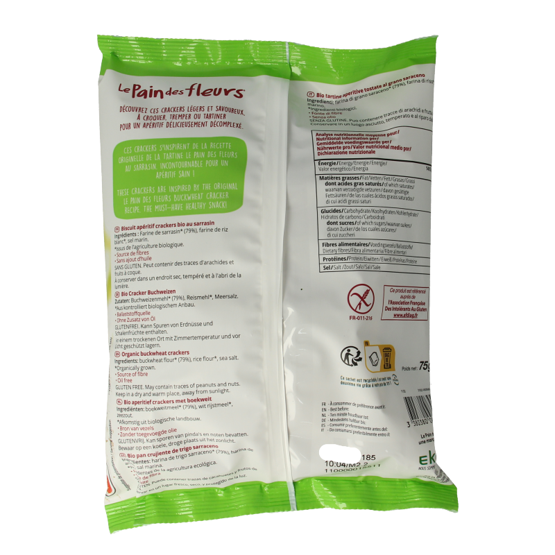 Pain Des Fleurs Salty snack boekweit bio 75 Gram