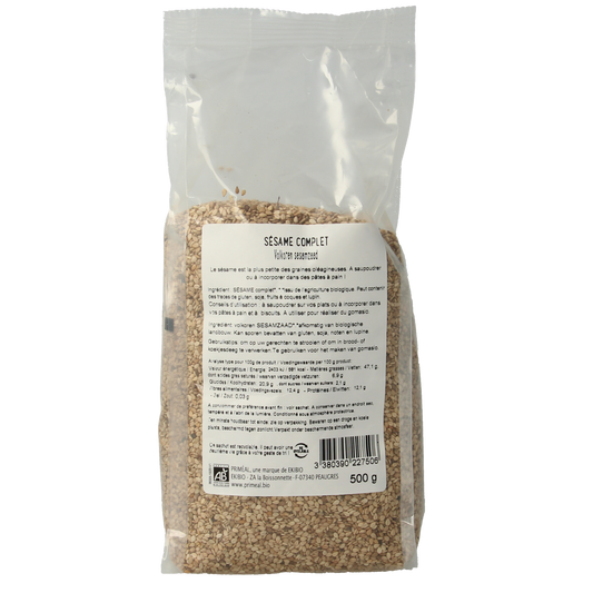 Primeal Volkoren sesamzaad bio 500.00 Gram