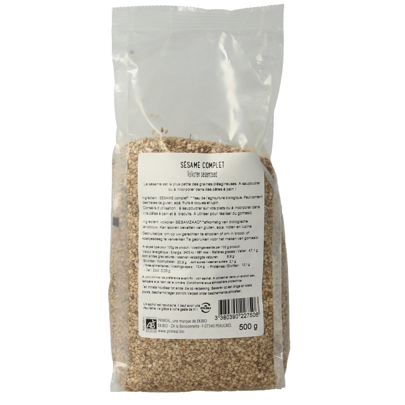 Primeal Volkoren sesamzaad bio 500.00 Gram