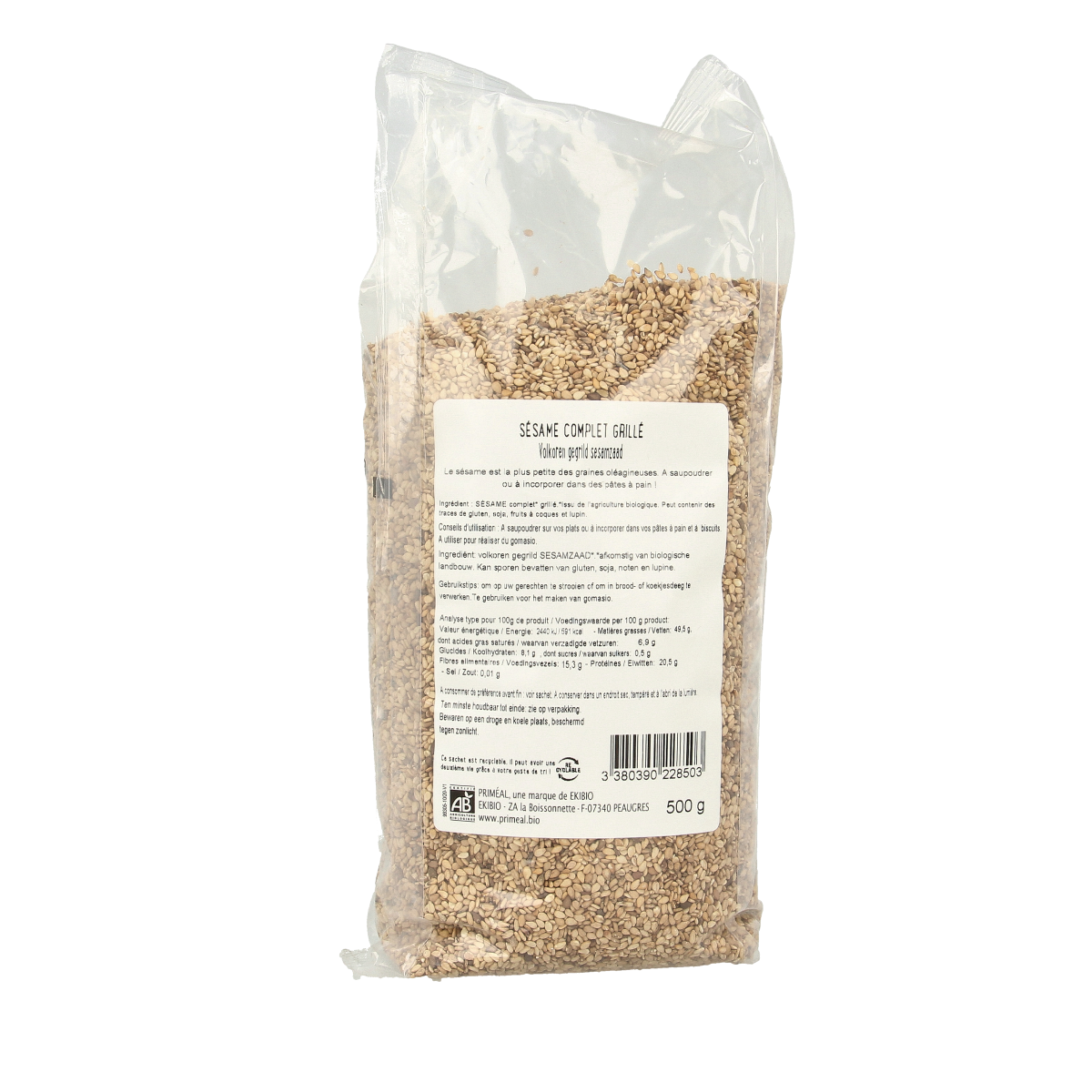 Primeal Volkoren gegrild sesamzaad bio 500.00 Gram
