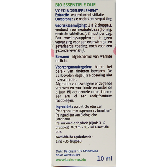 Ladrome Roos geranium olie bio 10 Milliliter