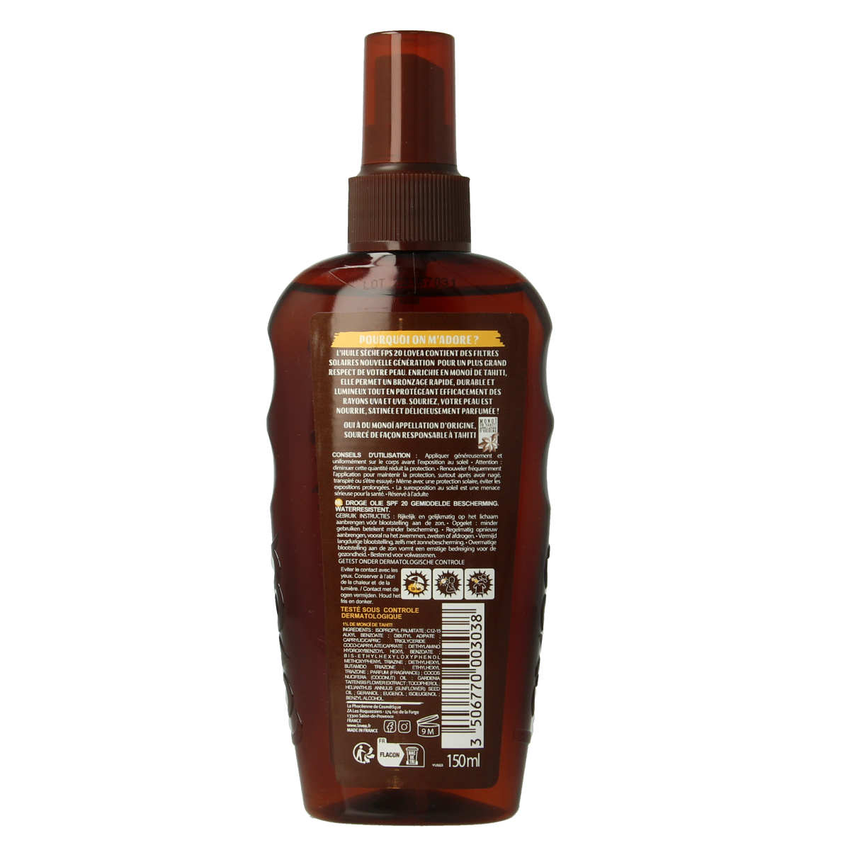 Lovea Dry oil medium protection tahiti monoi SPF20 150 Milliliter