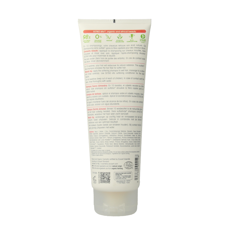 So Bio Etic Shampoo almond milk rice proteins 250 Milliliter