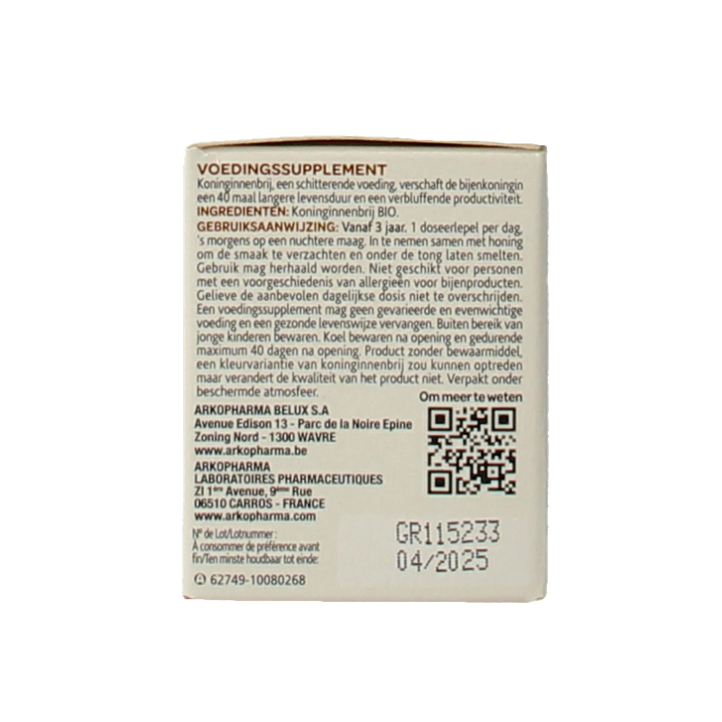 Arko Royal Royal jelly 100% koninginnebrij bio 40 Gram