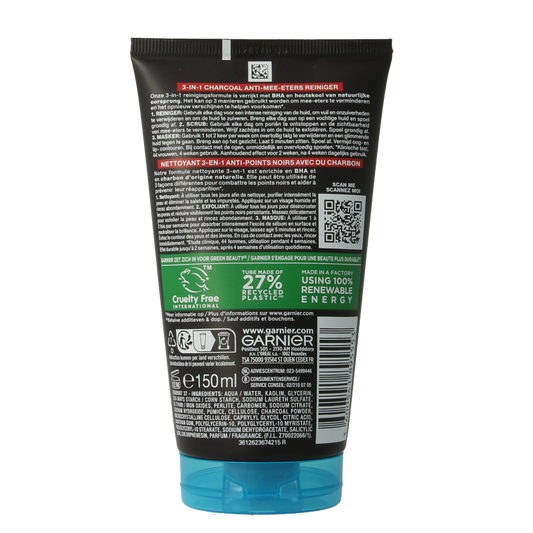 Garnier SkinActive pure active 3-in-1 charcoal reiniging 150 Milliliter