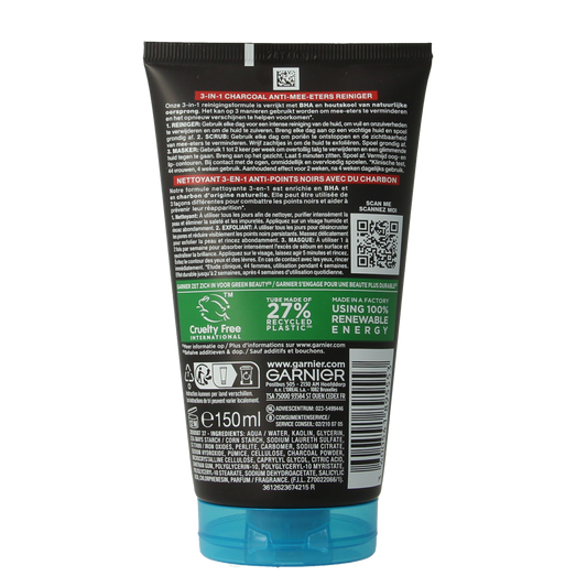 Garnier SkinActive pure active 3-in-1 charcoal reiniging 150.00 Milliliter
