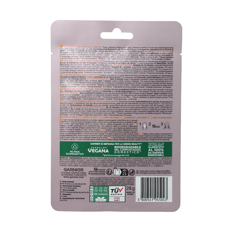 Garnier Skin act tissue masker kamille& hyaluronzuur 1 Stuks