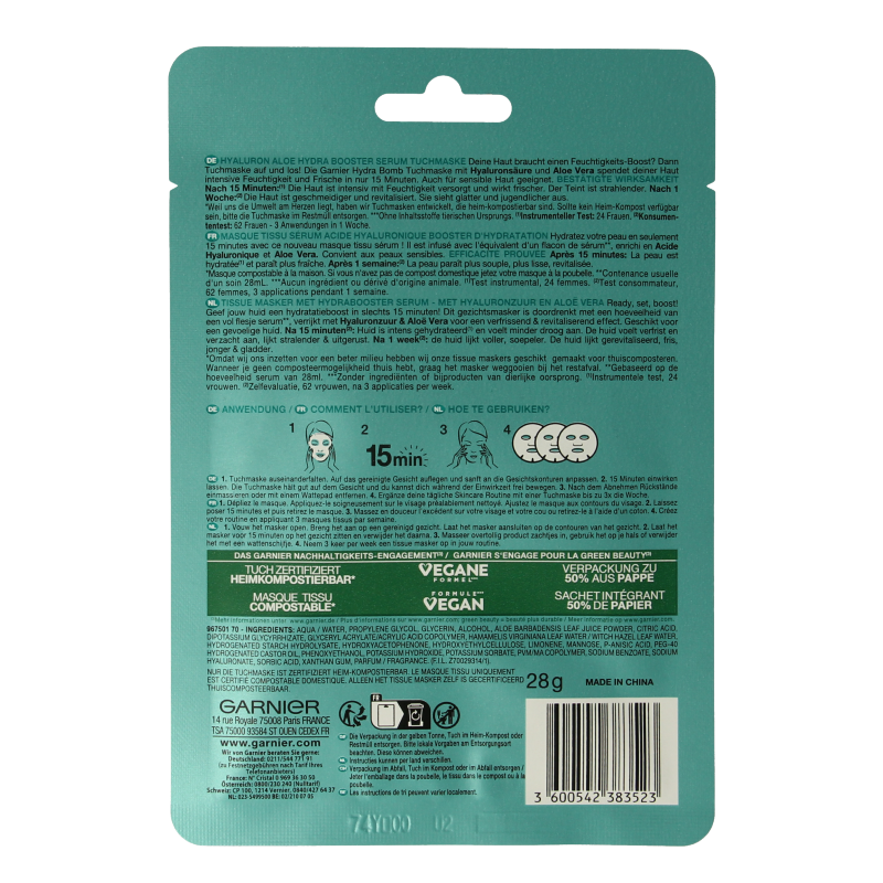 Garnier Skinact hydraterende bomb tissuemasker 1 Stuks