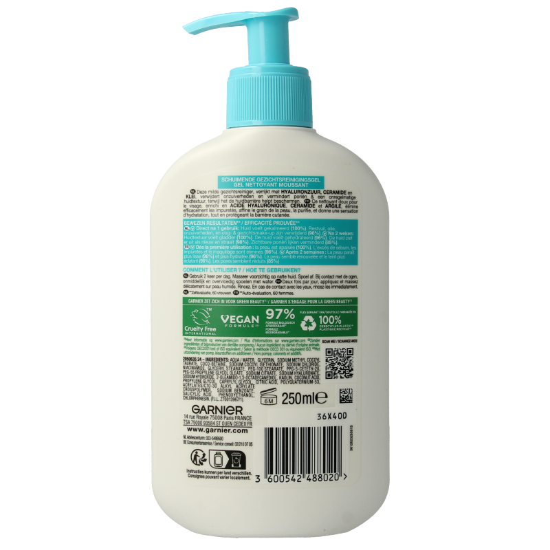 Garnier Pureactive hydraterende gezichtsreiniging 250 Milliliter