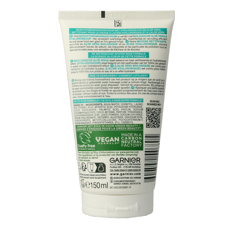 Garnier SkinActive reinigingschuim hyaluronzuur aloe vera 150 Milligram