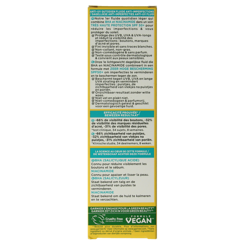 Garnier PureActive BHA+ niacinamide UV fluid SPF50+ 40 Milliliter
