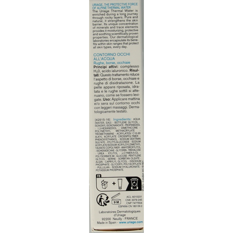 Uriage Mineraal water verzorgende oogcontour 15 Milliliter