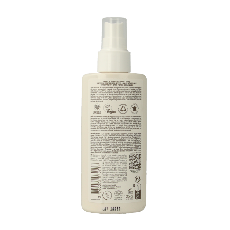 Alphanova Sun Sun bio spray SPF15 vegan 125 Milliliter