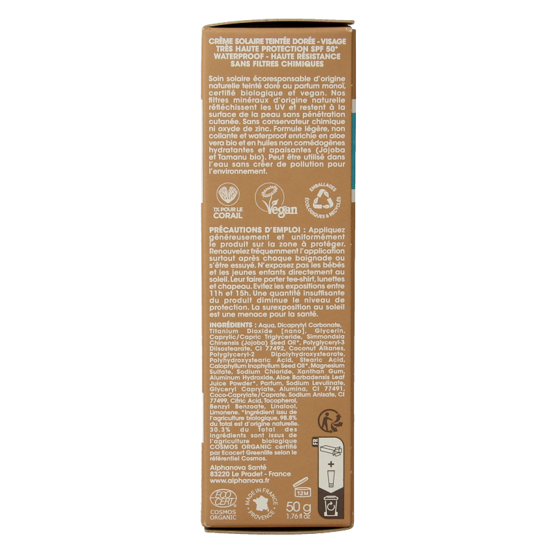 Alphanova Sun Sun bio tinted sunscreen cream golden SPF50+ 50 Gram