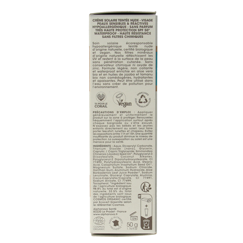 Alphanova Sun Sun getinte zonnebrand tegen zonne allergie SPF50 50 Gram