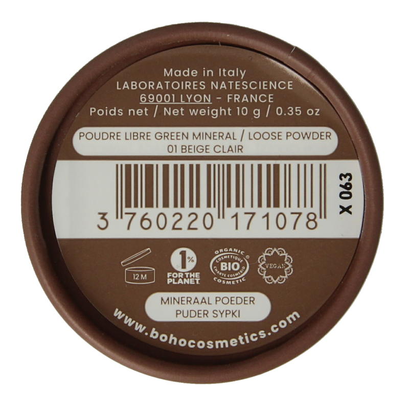 Boho green makeup Mineral loose powder beige clair 01 10 Gram