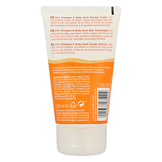 Weleda Kids 2-in-1 shampoo & bodywash blije sinaasappel 150 Milliliter