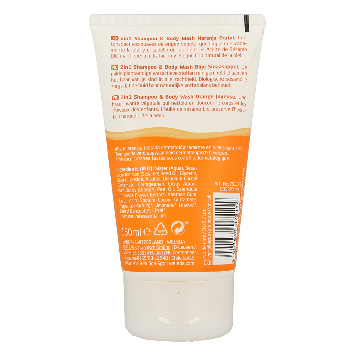 Weleda Kids 2-in-1 shampoo & bodywash blije sinaasappel 150.00 Milliliter