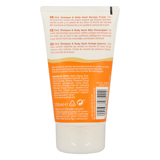 Weleda Kids 2-in-1 shampoo & bodywash blije sinaasappel 150.00 Milliliter