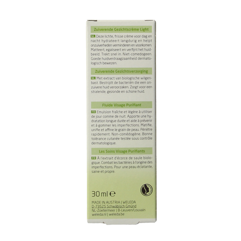 Weleda Wilg zuiverende gezichtscreme light 30 Milliliter