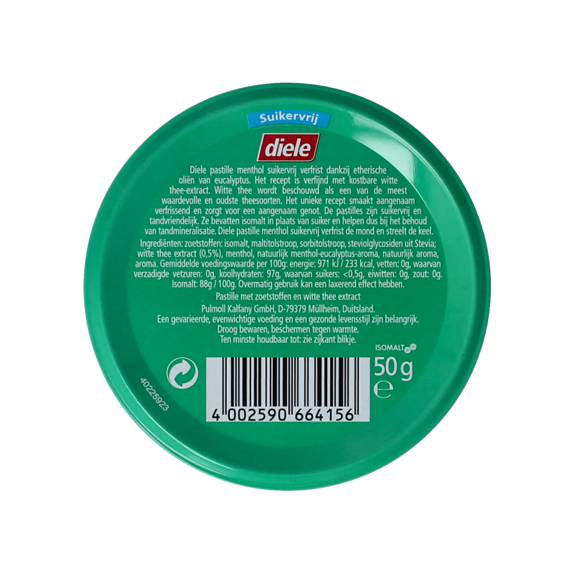 Diele Menthol suikervrij 50.00 Gram