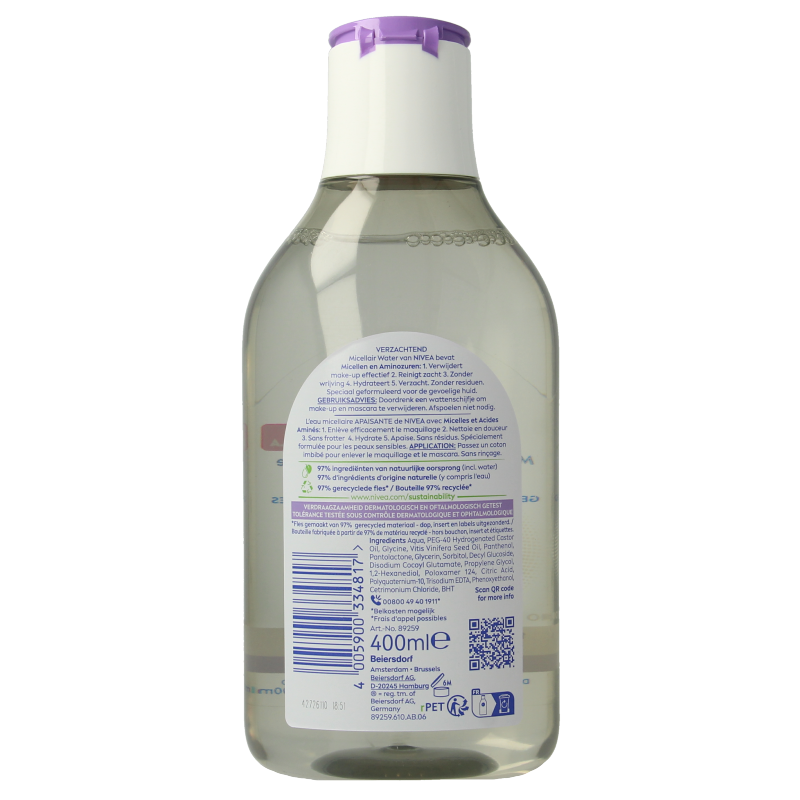 Nivea Visage micellair water 3-in-1 sensitive 400 Milliliter