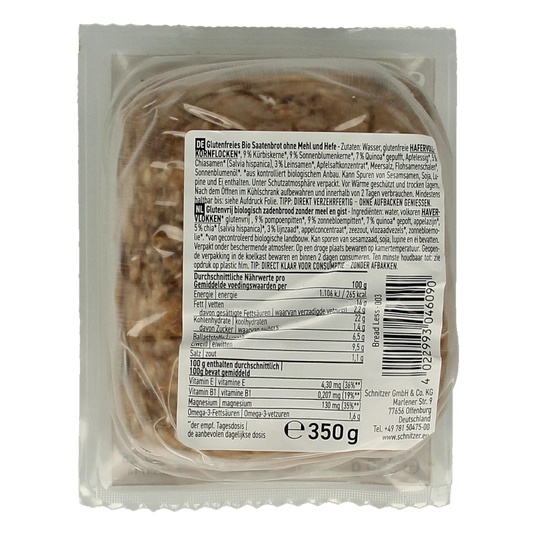 Schnitzer Breadless brood glutenvrij bio 350 Gram