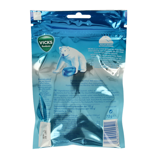 Vicks Blue menthol suikervrij bag 72 Gram