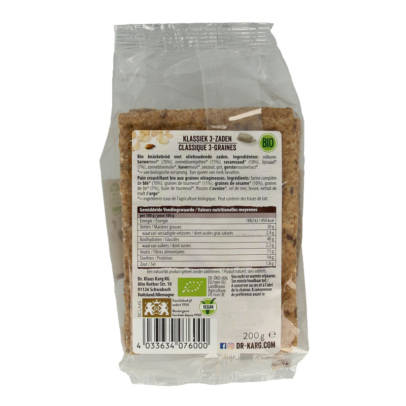 Dr. Karg's Klassiek 3 zaden bio 200 Gram